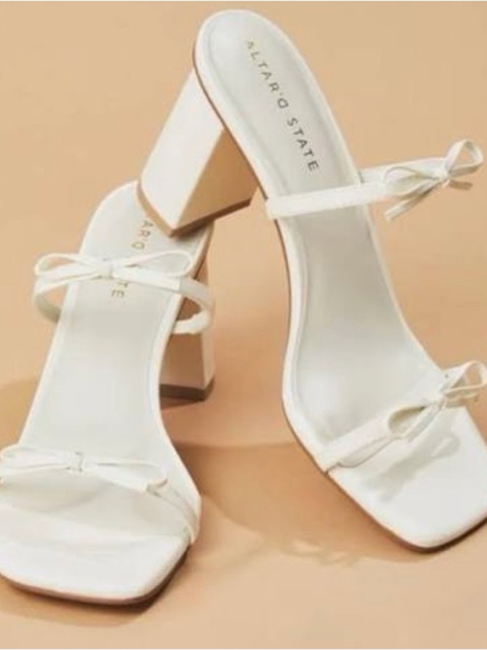 Altar'd State White Square-Toe Bow-Strap Heeled Sandals